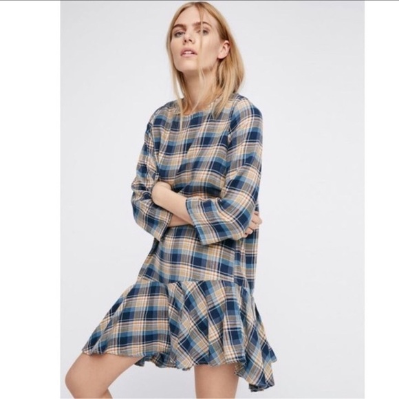Free People Dresses & Skirts - Free People x CP Shades Drop It Low Mini Dress in Blue Plaid - Size XS
